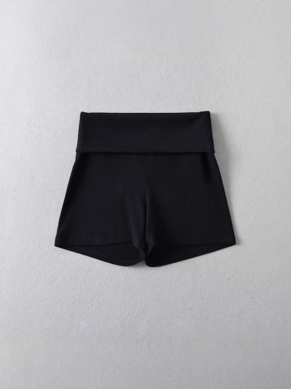 Дамски къси спортни панталони с висока талия, полиестер, съдържание 70–80%, микроеластичност, тънък плат