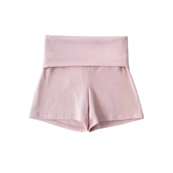 Дамски къси спортни панталони с висока талия, полиестер, съдържание 70–80%, микроеластичност, тънък плат