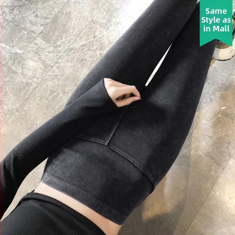 Merginų leginsai iš medvilnės-poliesterio mišinio, aukštas juosmuo, mikroelastingumas, siauras pjovimas pencil, vienpalvis, rudens-žiema