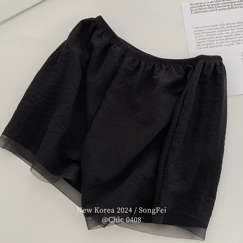 Drošības bikses ar mežģīņu malām, elpojošs šifona audums (90% poliesters), vidukļa vidus, vienkāršs audums, aizsardzība pret caurspīdīgumu