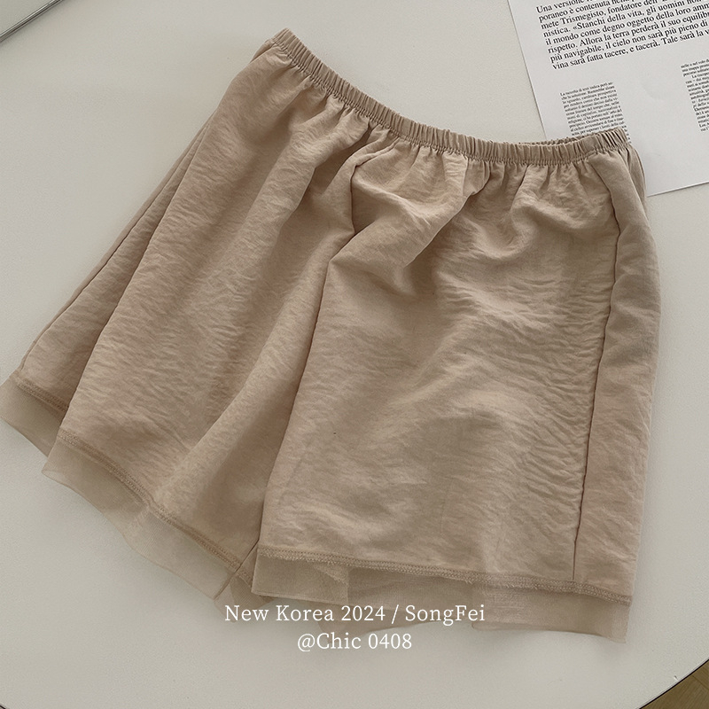 Drošības bikses ar mežģīņu malām, elpojošs šifona audums (90% poliesters), vidukļa vidus, vienkāršs audums, aizsardzība pret caurspīdīgumu