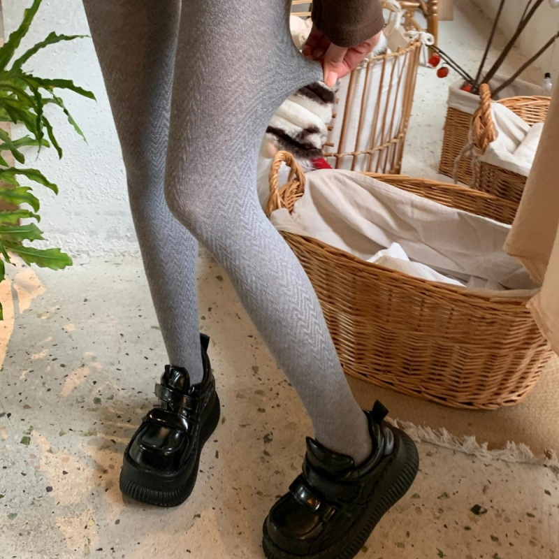 Καλσόν με πόδια, ιαπωνικού στυλ, μείγμα μαλλιού-ναιλον, παχυνμένα, μονόχρωμο σχέδιο, κατάλληλο για χειμώνα, άνοιξη και φθινόπωρο