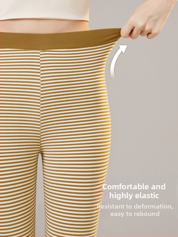 Moteriški šilti dryžuoti leggingai, aukšta elastinė, poliesterio-spandekso audinys, vidutinio tankio, siauras kirpimas, rudens 2025 leidimas