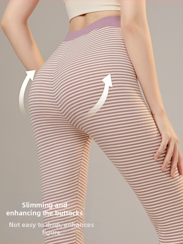 Moteriški šilti dryžuoti leggingai, aukšta elastinė, poliesterio-spandekso audinys, vidutinio tankio, siauras kirpimas, rudens 2025 leidimas