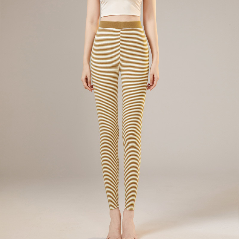 Moteriški šilti dryžuoti leggingai, aukšta elastinė, poliesterio-spandekso audinys, vidutinio tankio, siauras kirpimas, rudens 2025 leidimas