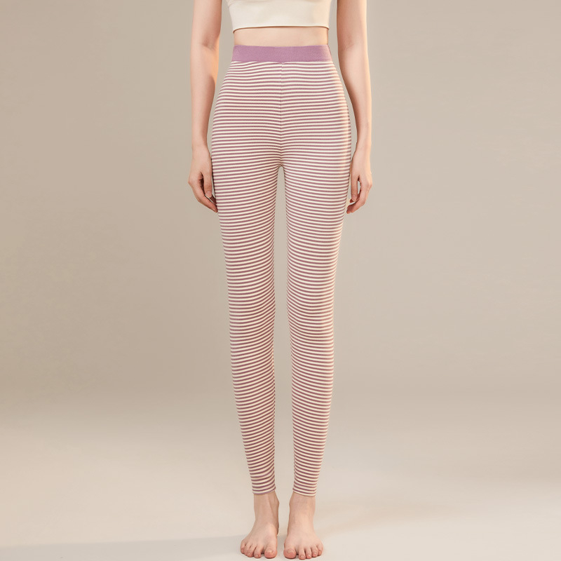 Moteriški šilti dryžuoti leggingai, aukšta elastinė, poliesterio-spandekso audinys, vidutinio tankio, siauras kirpimas, rudens 2025 leidimas