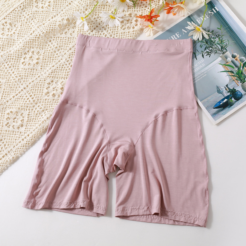 Sieviešu modal adījuma drošības bikses ar augstu jostu, vienkrāsains raksts, pret caurspīdību