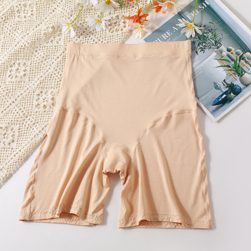 Sieviešu modal adījuma drošības bikses ar augstu jostu, vienkrāsains raksts, pret caurspīdību