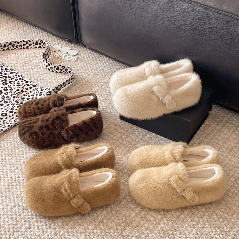 Ženske zimske loafers od suedea s plišastim podstavom, korejskog stila, niski gornji dio, gumena potplata