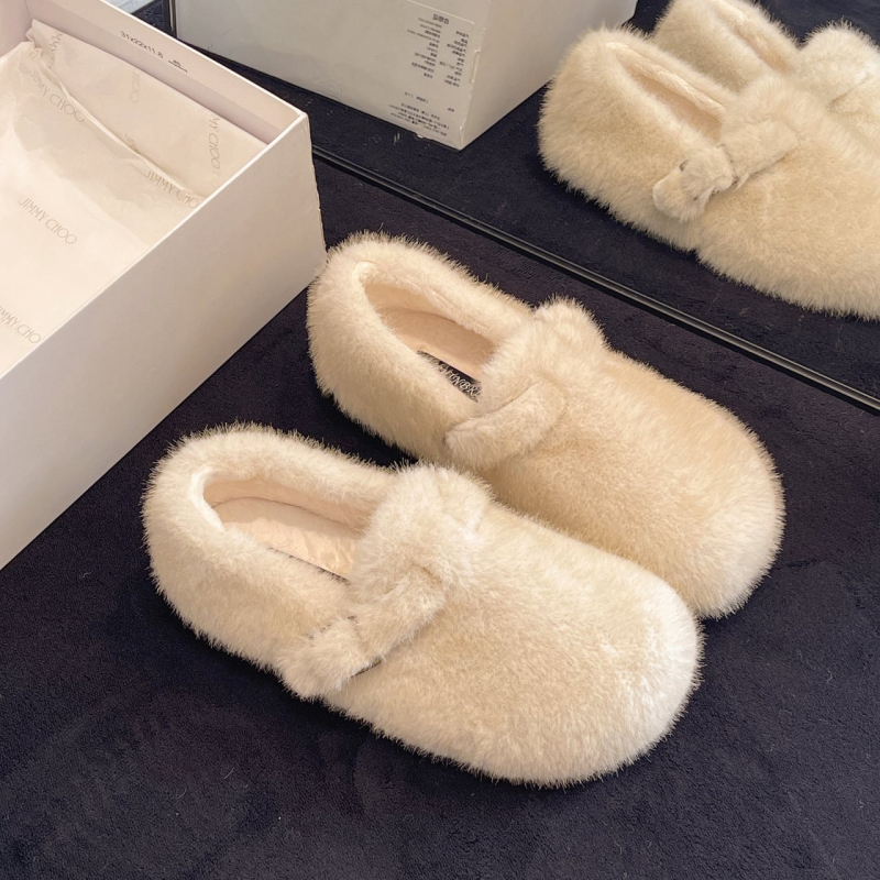 Ženske zimske loafers od suedea s plišastim podstavom, korejskog stila, niski gornji dio, gumena potplata