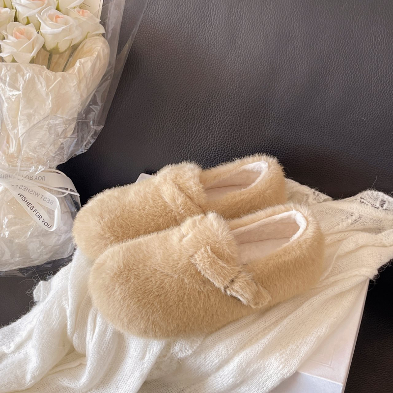 Ženske zimske loafers od suedea s plišastim podstavom, korejskog stila, niski gornji dio, gumena potplata