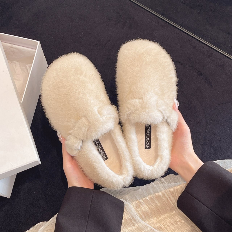 Ženske zimske loafers od suedea s plišastim podstavom, korejskog stila, niski gornji dio, gumena potplata