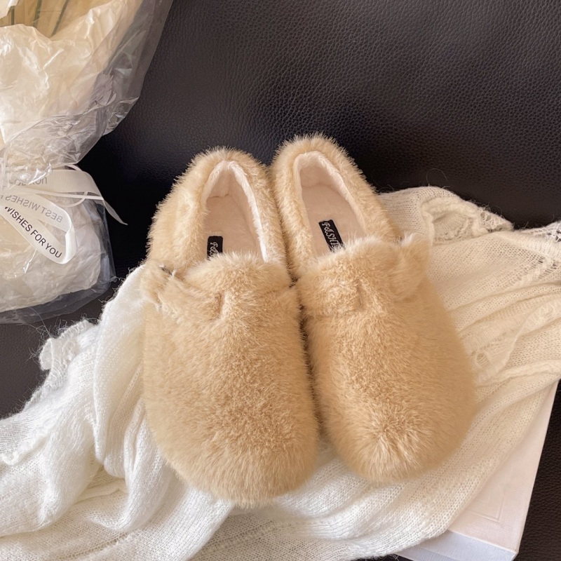 Ženske zimske loafers od suedea s plišastim podstavom, korejskog stila, niski gornji dio, gumena potplata