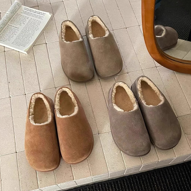 Ženske cipele od telećeg velura s pliš unutrašnjošću, debeli gumeni potplat, slip-on, skriveno povećanje visine, topla plišana unutrašnjost