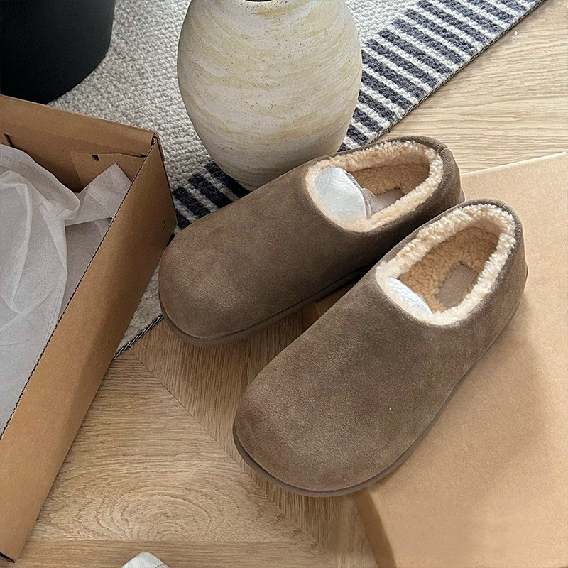 Ženske cipele od telećeg velura s pliš unutrašnjošću, debeli gumeni potplat, slip-on, skriveno povećanje visine, topla plišana unutrašnjost