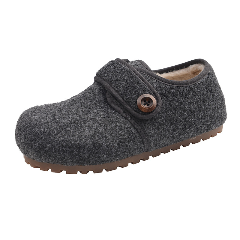 Ženske mokasine od suede sa Velcro zatvaračem, zimske, podstavljene umjetnim plišom, gumeni potplat