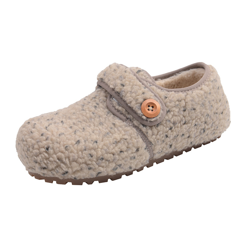 Ženske mokasine od suede sa Velcro zatvaračem, zimske, podstavljene umjetnim plišom, gumeni potplat