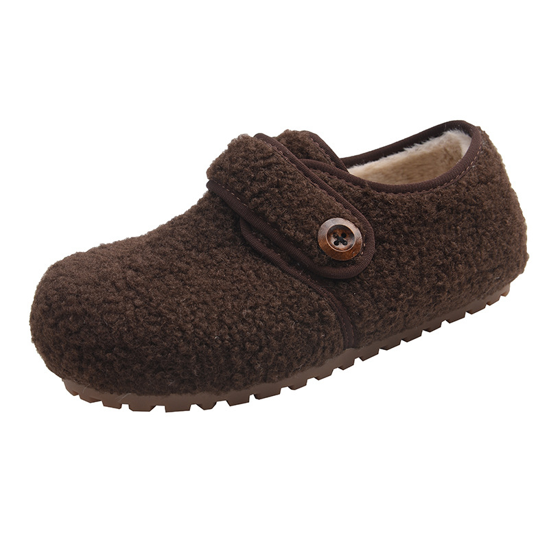 Ženske mokasine od suede sa Velcro zatvaračem, zimske, podstavljene umjetnim plišom, gumeni potplat