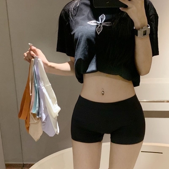 Μαύρα χωρίς ραφή σορτς ασφαλείας με ψηλή μέση για γυναίκες, νάιλον, απλή ύφανση, επένδυση καβάλου από βαμβάκι
