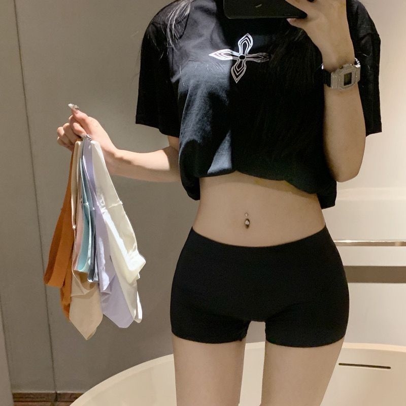 Μαύρα χωρίς ραφή σορτς ασφαλείας με ψηλή μέση για γυναίκες, νάιλον, απλή ύφανση, επένδυση καβάλου από βαμβάκι