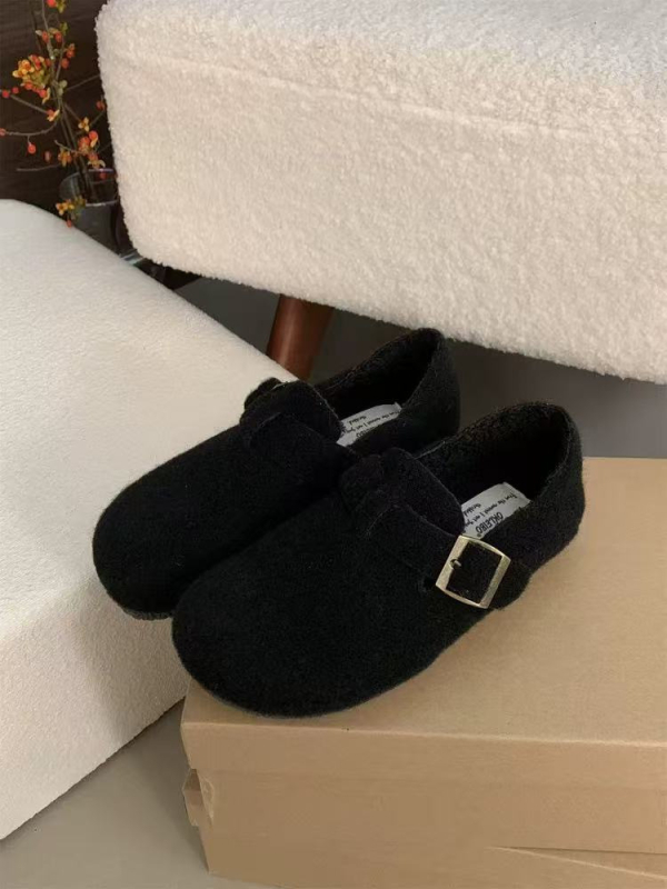 Ženske slip-on cipele s debelim potplatom, obložene umjetnom vunom, gornji dio PU, potplat: guma, vrh: okrugli