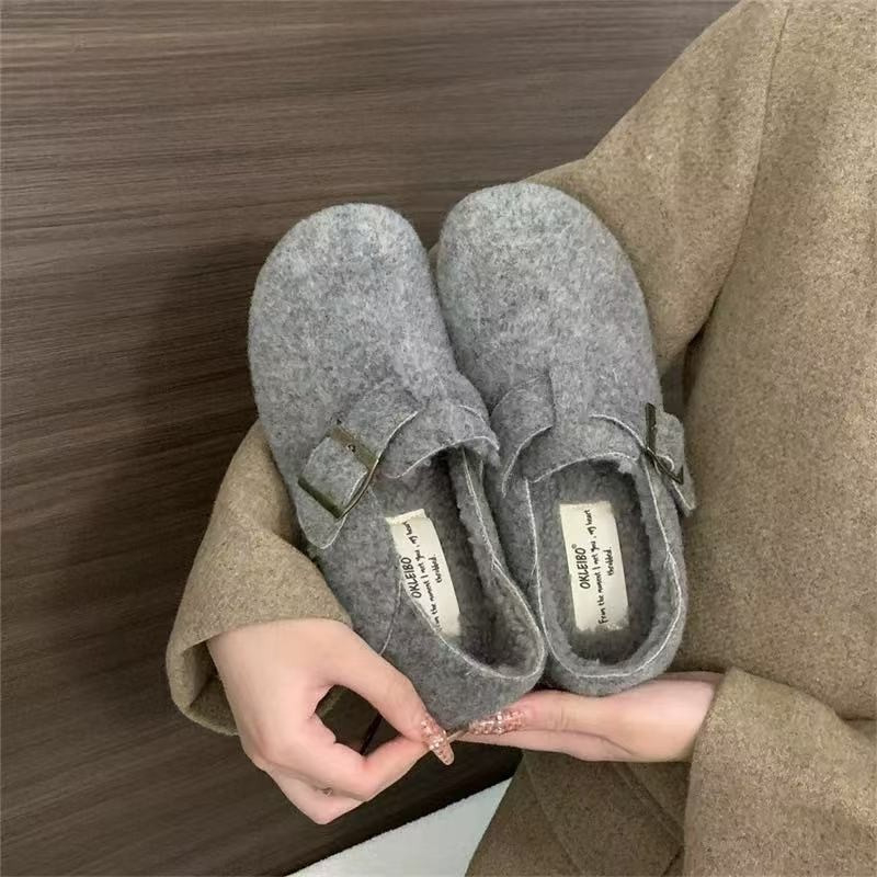 Ženske slip-on cipele s debelim potplatom, obložene umjetnom vunom, gornji dio PU, potplat: guma, vrh: okrugli