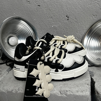 Pantofi unisex pentru skateboard cu talpă groasă, partea superioară din piele de vițel prim-strat, talpă din cauciuc, vârf rotund, închidere cu șireturi