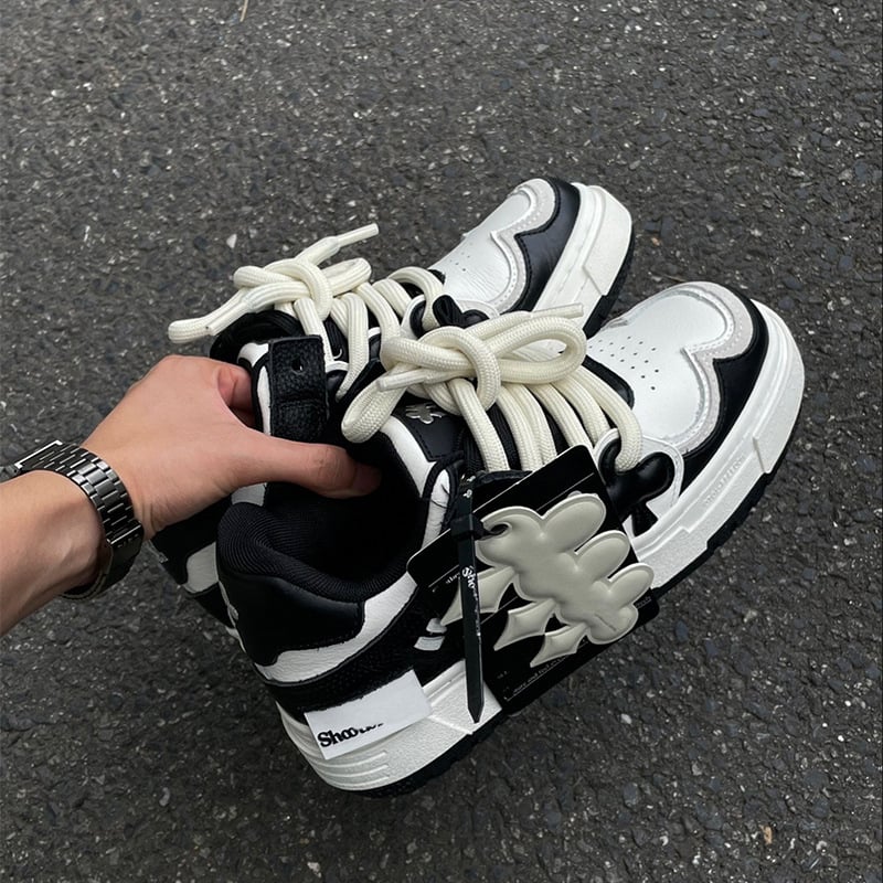 Pantofi unisex pentru skateboard cu talpă groasă, partea superioară din piele de vițel prim-strat, talpă din cauciuc, vârf rotund, închidere cu șireturi