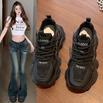 Sievietēm Dad Shoes - Ikdienas sporta apavi ar PU+tīkla augšpusi, bieza platforma, gumijas zole, papēža augstums 3–5 cm