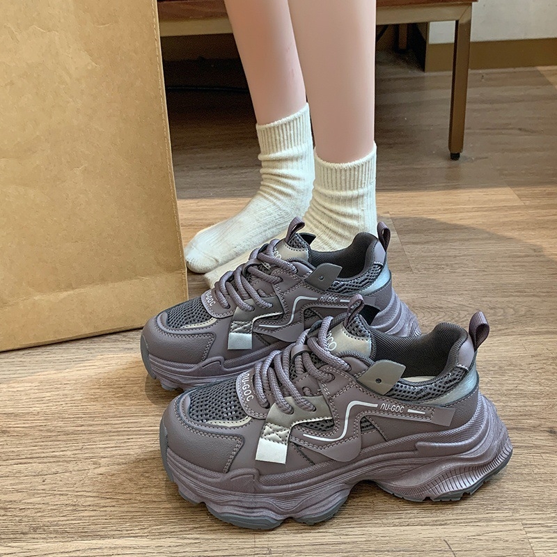 Sievietēm Dad Shoes - Ikdienas sporta apavi ar PU+tīkla augšpusi, bieza platforma, gumijas zole, papēža augstums 3–5 cm