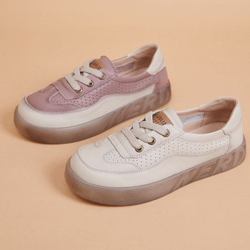 Ženske slip-on lazy tenisice od prve slojev teleće kože, šuplji dizajn, zaobljeni vrh, debela jelly potplat, niski gležanj