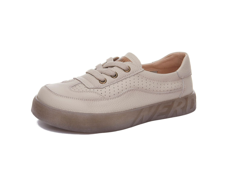 Ženske slip-on lazy tenisice od prve slojev teleće kože, šuplji dizajn, zaobljeni vrh, debela jelly potplat, niski gležanj
