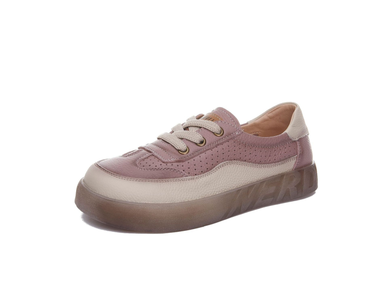 Ženske slip-on lazy tenisice od prve slojev teleće kože, šuplji dizajn, zaobljeni vrh, debela jelly potplat, niski gležanj