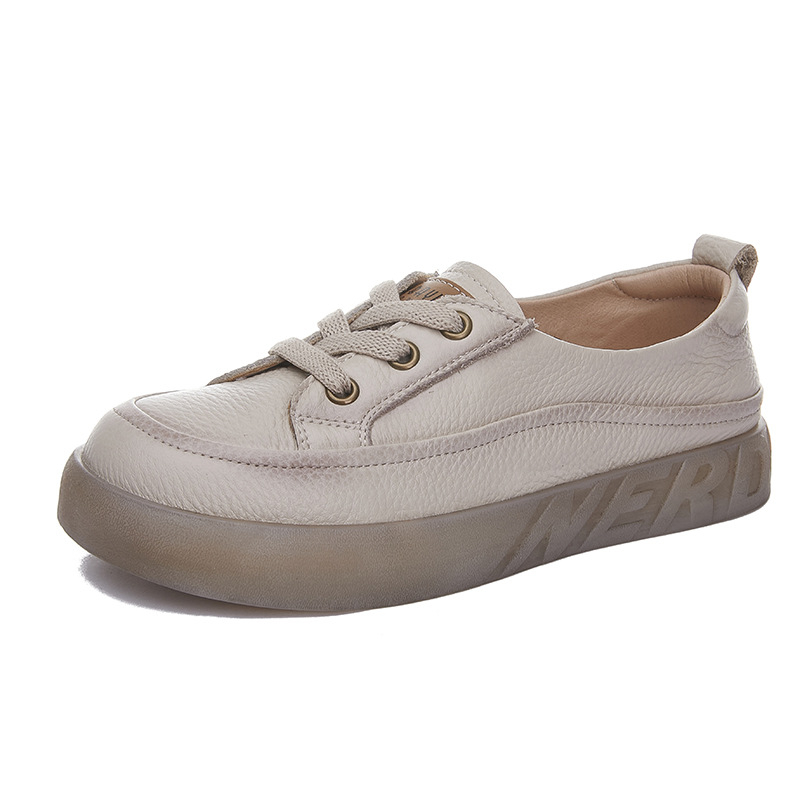 Ženske slip-on lazy tenisice od prve slojev teleće kože, šuplji dizajn, zaobljeni vrh, debela jelly potplat, niski gležanj