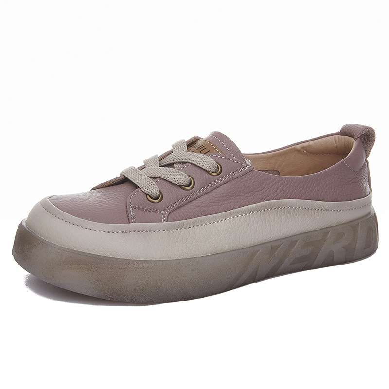 Ženske slip-on lazy tenisice od prve slojev teleće kože, šuplji dizajn, zaobljeni vrh, debela jelly potplat, niski gležanj