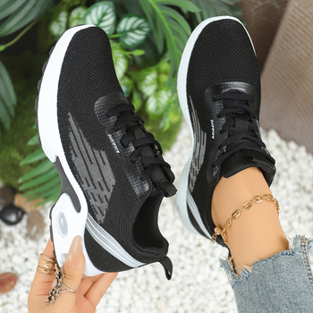 Ženske Flyknit casual tenisice - vezanje špage, prozračna mreža, niski gornji dio, prugasti uzorak, PVC potplat