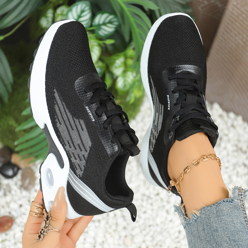 Ženske Flyknit casual tenisice - vezanje špage, prozračna mreža, niski gornji dio, prugasti uzorak, PVC potplat