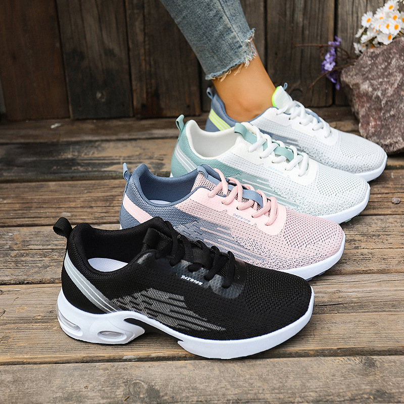 Ženske Flyknit casual tenisice - vezanje špage, prozračna mreža, niski gornji dio, prugasti uzorak, PVC potplat