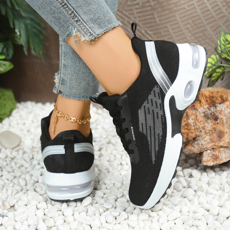 Ženske Flyknit casual tenisice - vezanje špage, prozračna mreža, niski gornji dio, prugasti uzorak, PVC potplat