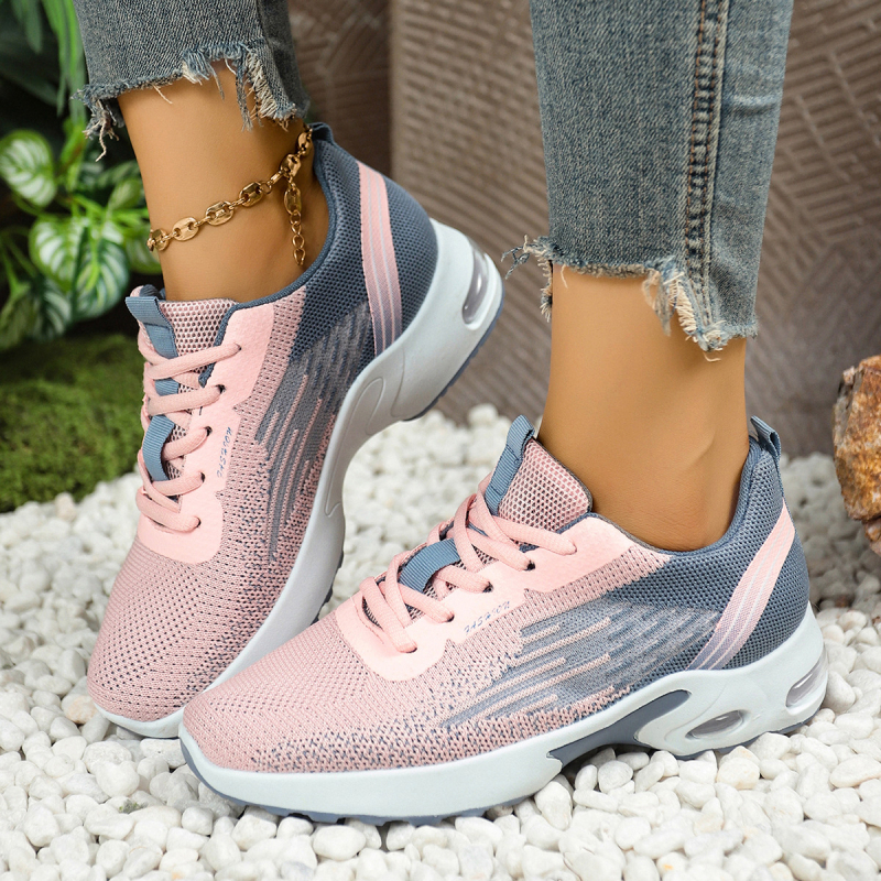 Ženske Flyknit casual tenisice - vezanje špage, prozračna mreža, niski gornji dio, prugasti uzorak, PVC potplat