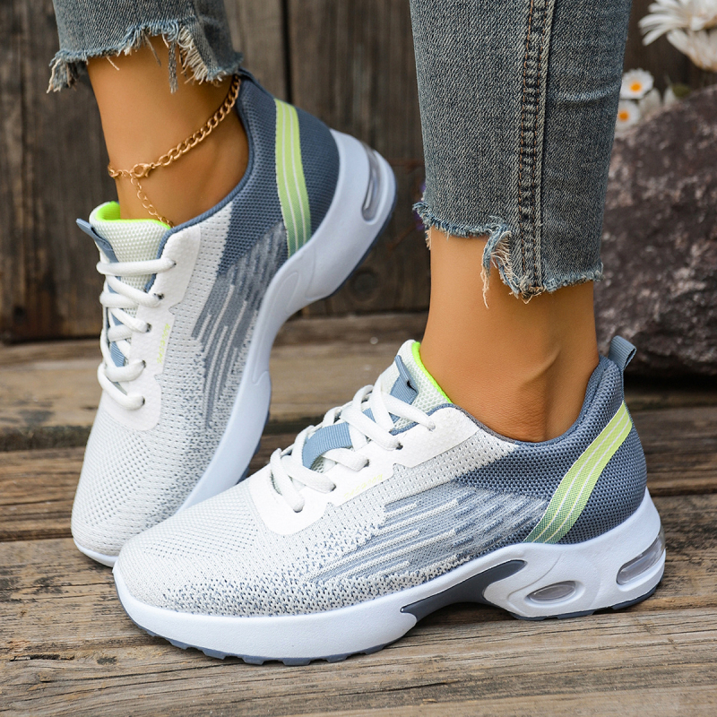 Ženske Flyknit casual tenisice - vezanje špage, prozračna mreža, niski gornji dio, prugasti uzorak, PVC potplat