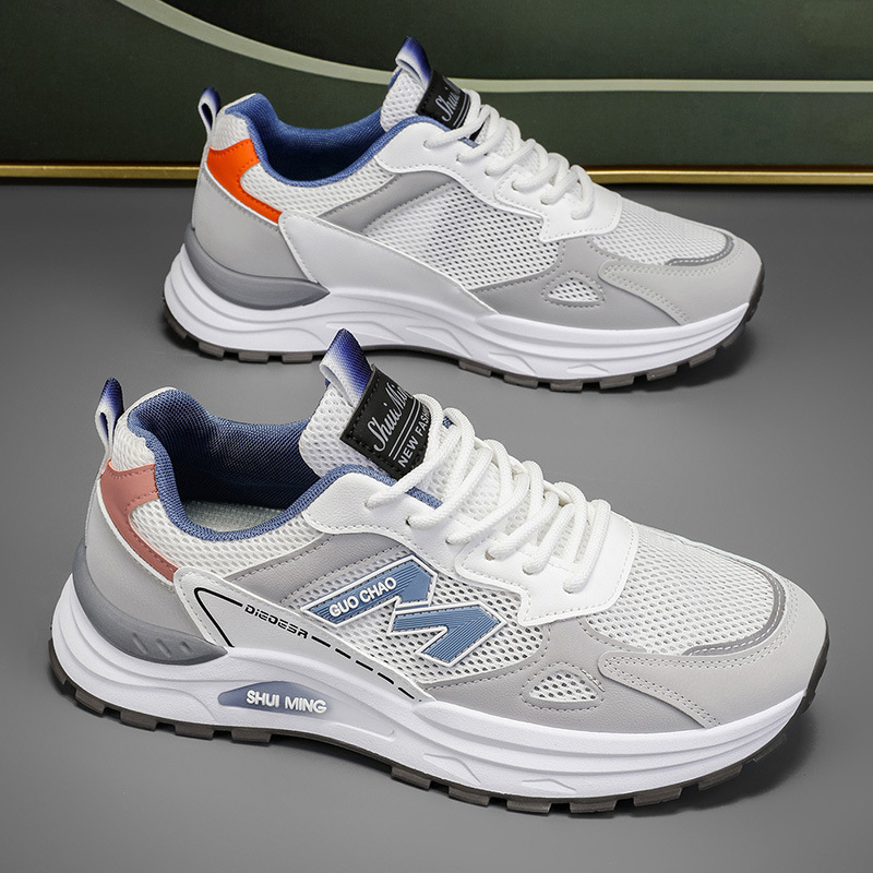 Vīriešu sporta apavi, elpojoša PU un sieta augšdaļa, EVA zolīte, injekcijas veidota zole, šņorējams, zems 1–3 cm papēdis