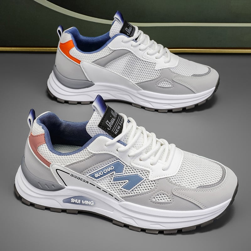 Vīriešu sporta apavi, elpojoša PU un sieta augšdaļa, EVA zolīte, injekcijas veidota zole, šņorējams, zems 1–3 cm papēdis