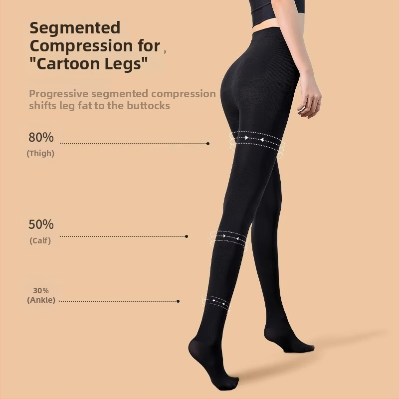 Nailoninės kompresinės kojinės moterims, vidutinio storio, su kojomis, formuoja siluetą ir pakelia sėdmenis, sugeria prakaitą, seksualus stilius.