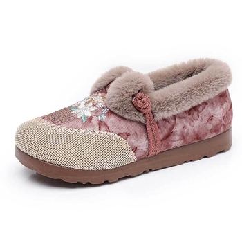 Ženske pamučne cipele s flisom, etnički uzorak, slip-on, zima, unutarnja i vanjska upotreba, PU potplat