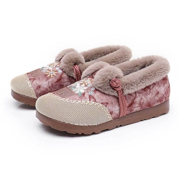 Ženske pamučne cipele s flisom, etnički uzorak, slip-on, zima, unutarnja i vanjska upotreba, PU potplat