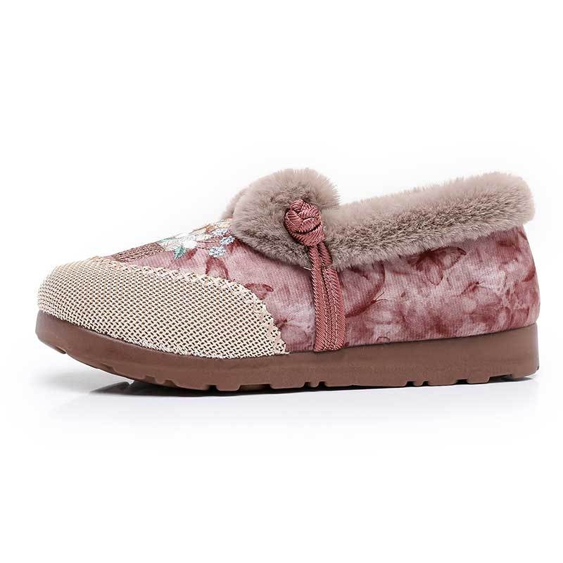 Ženske pamučne cipele s flisom, etnički uzorak, slip-on, zima, unutarnja i vanjska upotreba, PU potplat