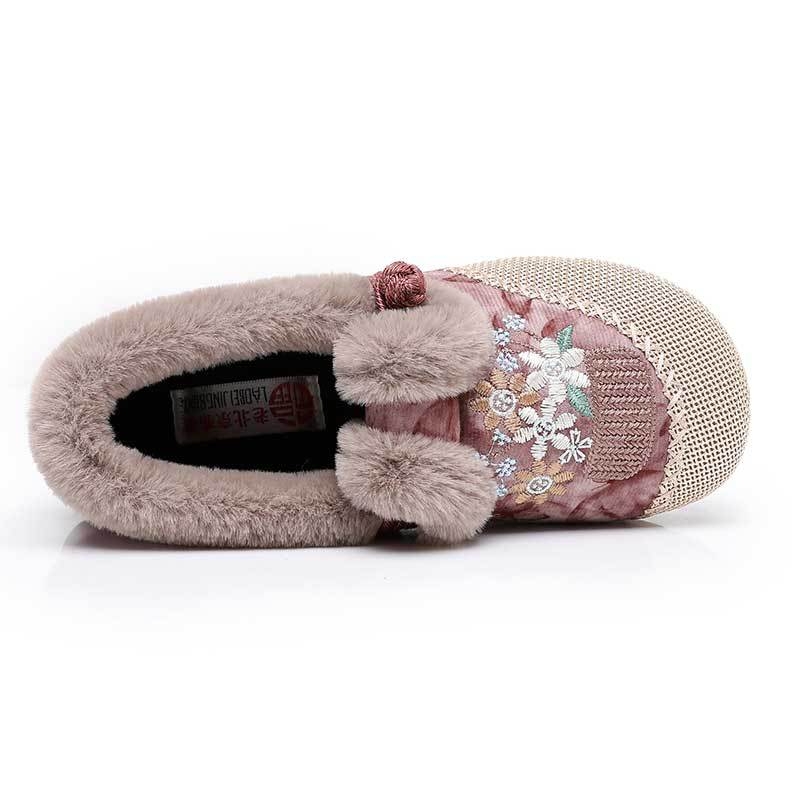 Ženske pamučne cipele s flisom, etnički uzorak, slip-on, zima, unutarnja i vanjska upotreba, PU potplat