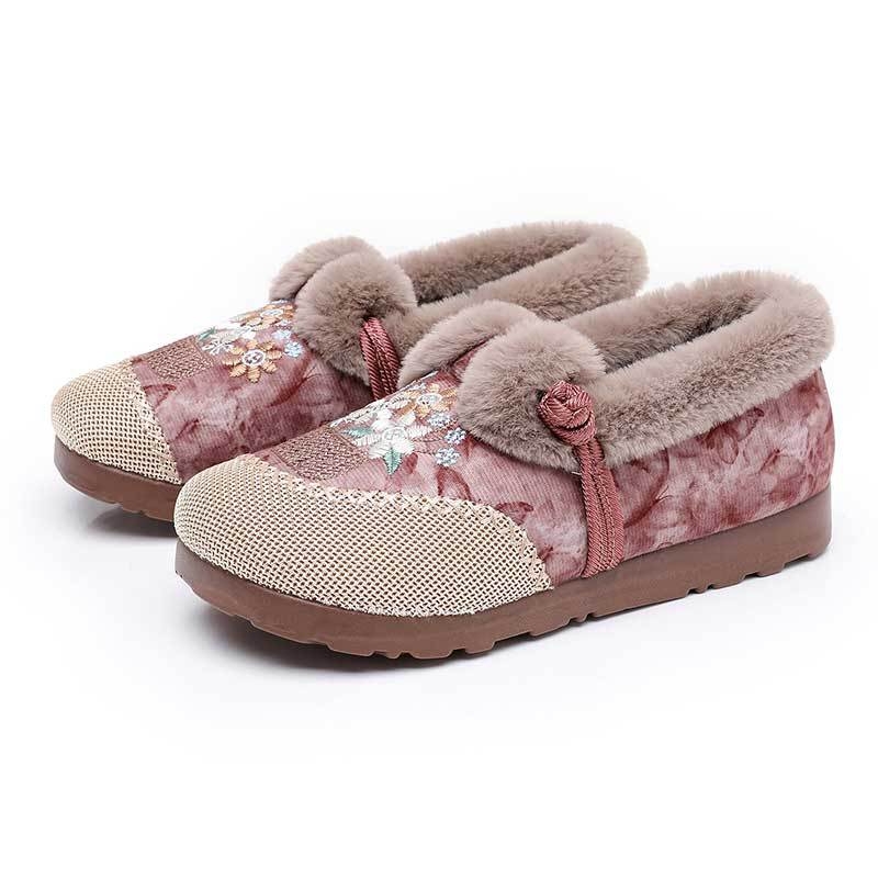 Ženske pamučne cipele s flisom, etnički uzorak, slip-on, zima, unutarnja i vanjska upotreba, PU potplat