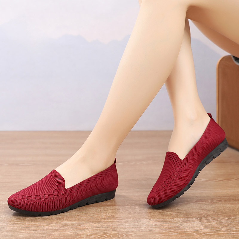 Ženske prozračne mrežaste slip-on tenisice s gumom, ravnim potpeticama, plitkim otvorom, platnenom uloškom — ljeto